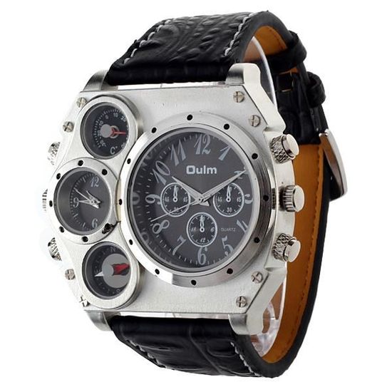 Oulm 1349 Orologio Uomo Large Face 5.9cm - Quadrante Grande Con Cinturino In Pelle Nero - Design Unico Con 4 Sub-quadranti (Decorativi)