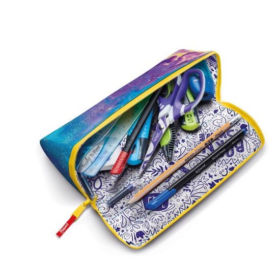 Trousse Scolaire Ovale WAYTEX - Grande Capacité Organisée (Noir)