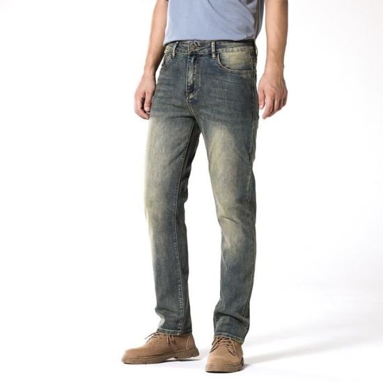 Jeans Homme,38-46 Taille moyenne gris clair rétro Straight Jeans Hommes avec Fermeture  printemps été Automne hiver