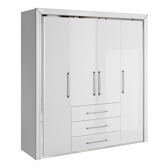 Armoire 4 portes et 3 tiroirs collection DOHA. Coloris blanc brillant