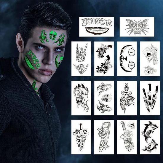 Tatouages Fluorescents Halloween Pour Enfants - 10 Feuilles Avec 100 Motifs, Brillent Dans Le Noir