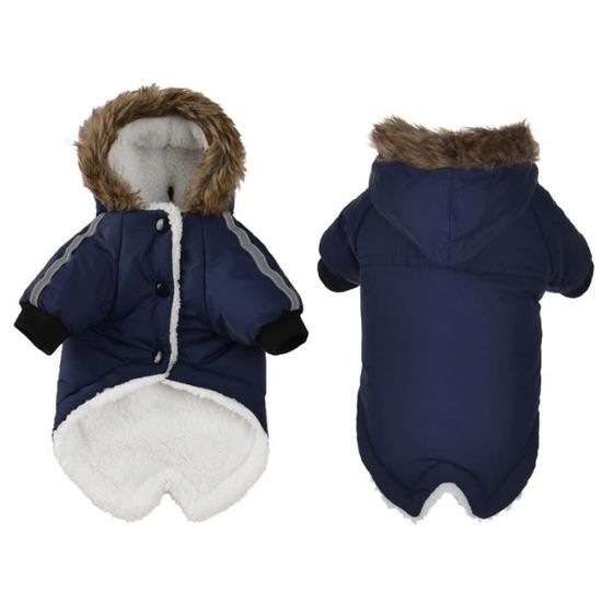 Blue-XL -Vêtements pour petits chiens hiver chaud polaire chien veste réfléchissante fourrure à capuche chiot manteau pour animaux d