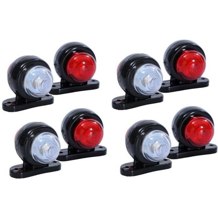 8 X 12V 24V Rouge Blanc Petit LED Feux de Gabarit Camion Caravane Remorques