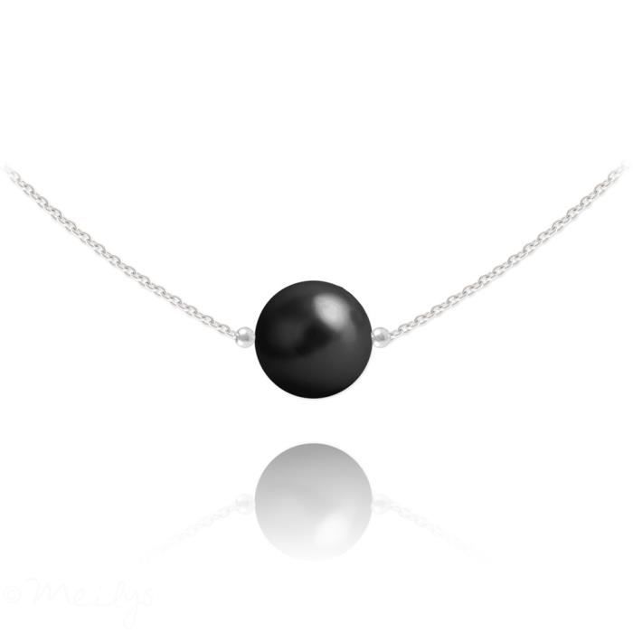 Collier perle noire nacrée, chaine argent massif 925°°°