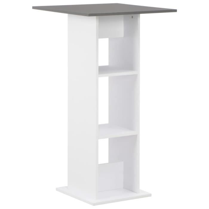 Table de bar Table haute blanc avec dessus de table gris - Style contemporain - 60 x 60 x 110 cm