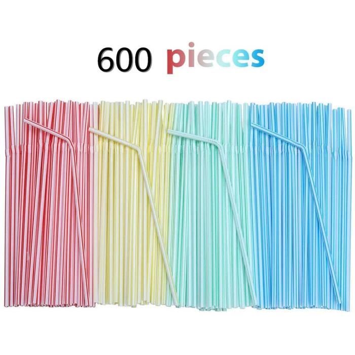 600 PCS Pailles Flexibles en Pailles Colorées Pailles Plastique jetables,Pailles en Plastique colorées pour fête d'anniversaire