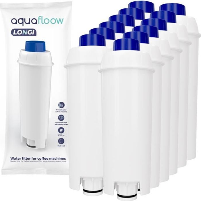 AquaFloow Longi 12x Filtres à eau SER3017/ DLSC002, pièces de rechange pour cafetiere DeLonghi Magnifica ECAM ESAM ETAM BCO EC