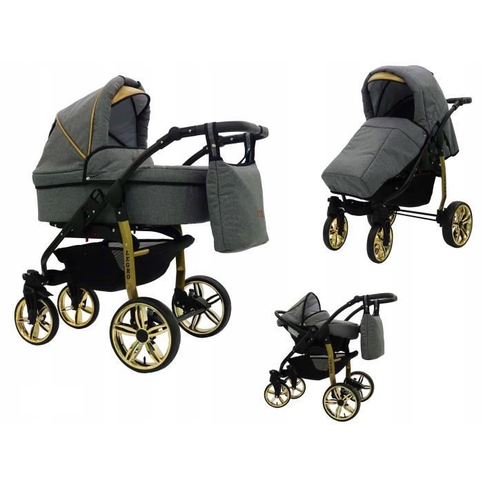 Couleur Gris LEGRO Trio Poussette - Landau 3en1 Combinée avec siège auto, ROUES PIVOTANTES – LZ3
