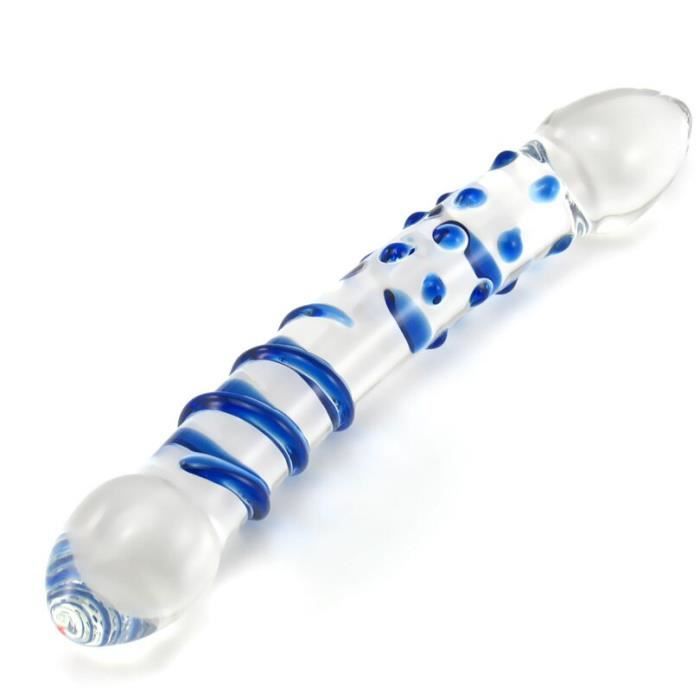 GODEMICHET - RABIT - VIBROMASSEUR,Nouveau verre double godes exquise particules bleues pointillées filetées - Type 190x33mm