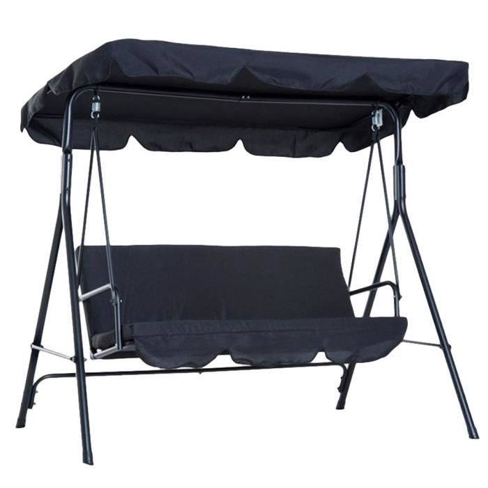 Canopée pour Balancelle Exterieur Imperméable Résistant Soleil Toit de Rechange pour Jardin ou Patio (Noir - Trois places)