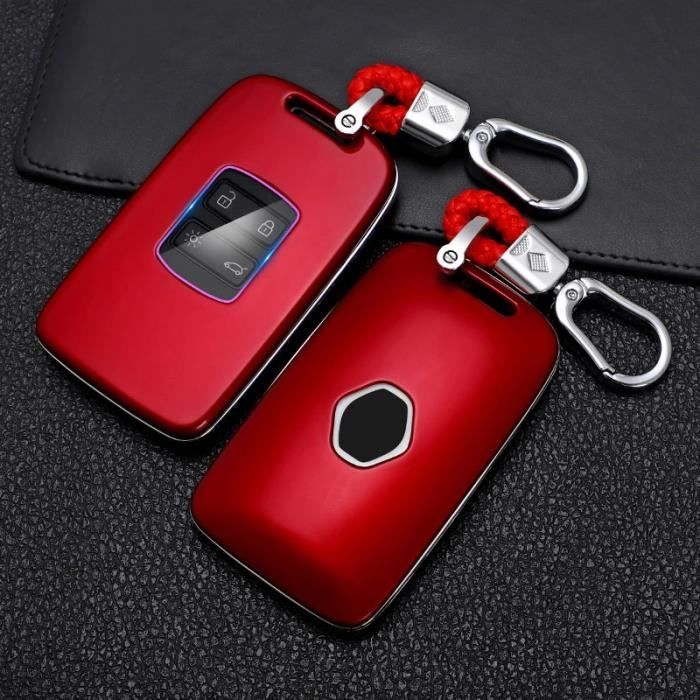 Couvre-clés de voiture en fibre de carbone imitation coque dure pour Renault, rouge Coque de protection des clés Porte-clés Renault