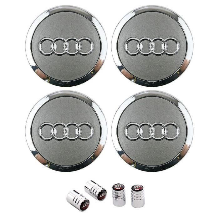 Marfed Lot de 4 Cache-moyeux avec Logo 69 mm Gris foncé et chromé