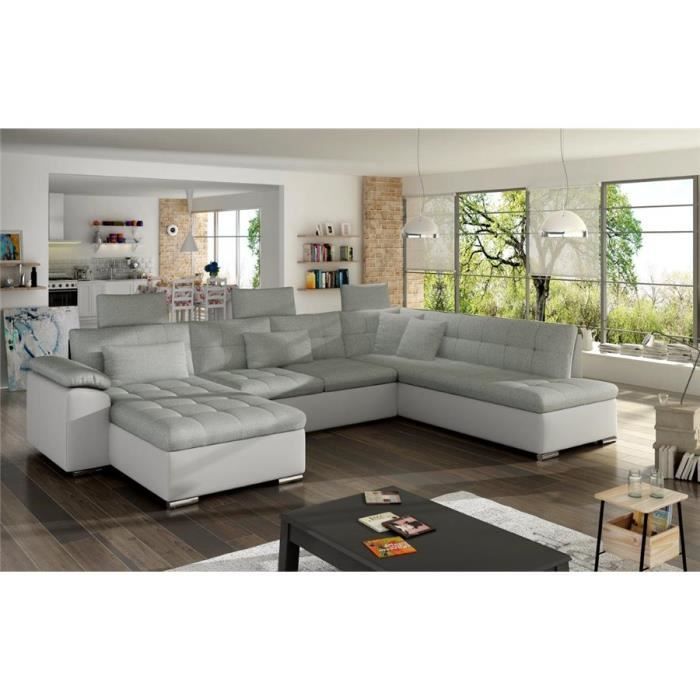 Canapé d'angle convertible en U ALTAN - Angle gauche - Gris et blanc