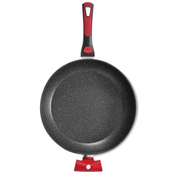 Poêle Tentation CLIK avec manche amovible et fond anti-adhésif, compatible tous feux, diamètre : 20, 24, 28 et 32 cm - 32 cm - Rouge