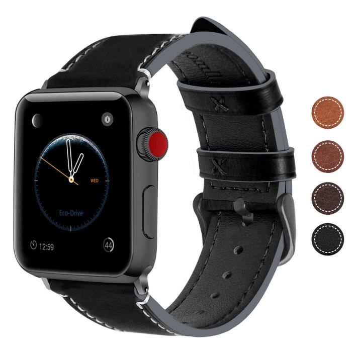 Fullmosa Compatible avec Bracelet Apple Watch 42mm/44mm/45mm,Cuir Bracelet iWatch, pour Apple Watch SE Séries 7/6/5/4/3/2/1, Noir