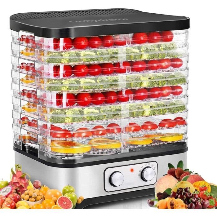 Déshydrateur Alimentaire sans BPA 8 Plateaux Empilables Nourriture Fruit 400W Thermostat Réglable Minuterie 0 à 72H fruits/ légumes