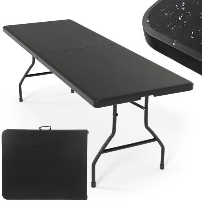 Jago® Table Pliante - 183 x 76 cm, Cadre en Acier, Poignée de Transport, pour 6 Personnes, en Noir - Table de Buffet, Jardin