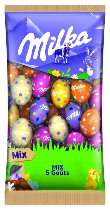 MILKA Chocolat Petits Oeufs Mix 5 Goûts (lait, lait praliné, blanc praliné, biscuit et chocolat blanc) - 500 g
