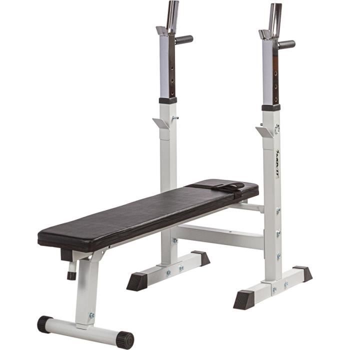 Banc de musculation MOVIT avec support d’haltères réglable et poignées dips, pliable, couleur blanc