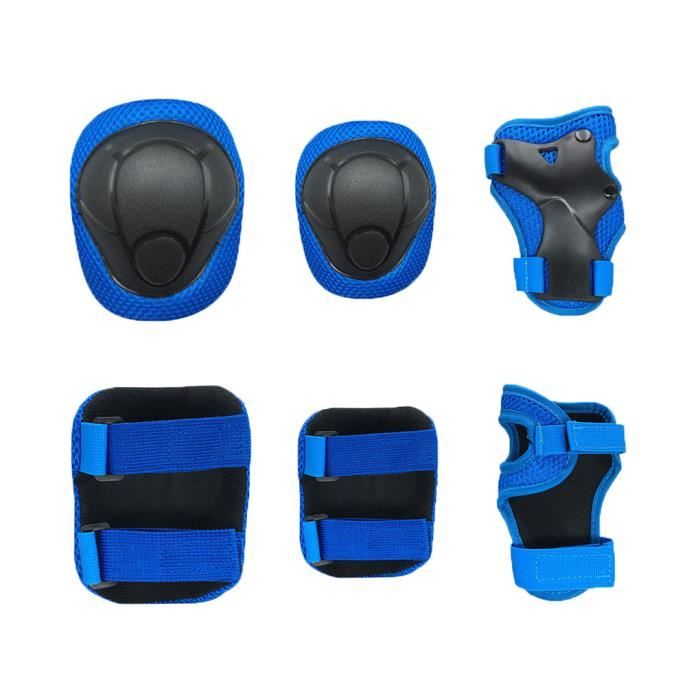 Équipement de protection pour vélo pour enfants, support de poignet + support de coude + support de genou Bleu S