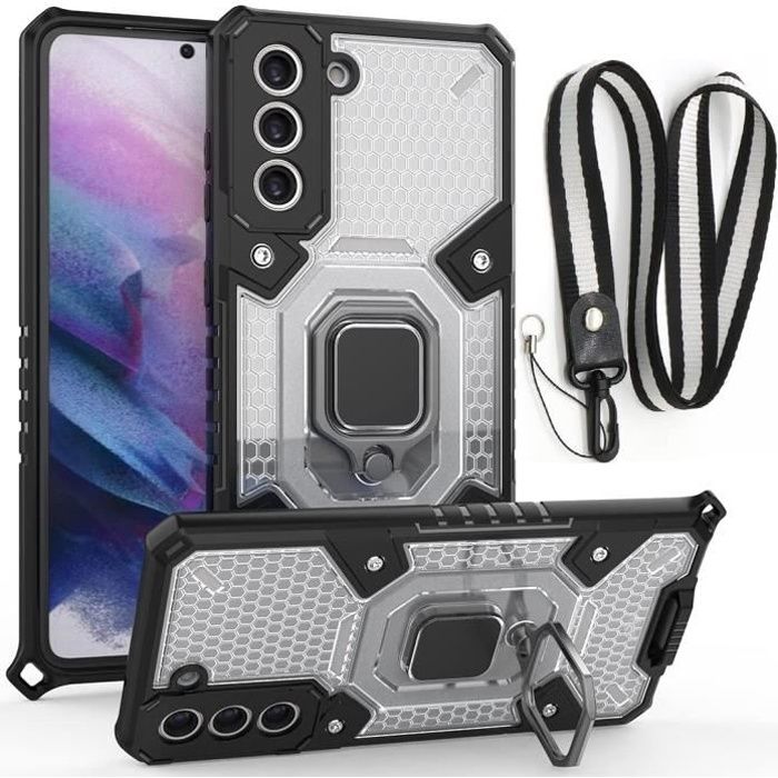 Coque Anti Choc pour Samsung Galaxy S21 FE 5G avec Bague Anti Chute - béquille et sangle