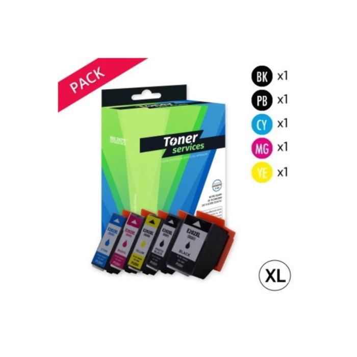 Epson 202 Pack de 5 cartouche Toner services compatible avec E202B/CLXL Imprimante EPSON EXPRESSION PREMIUM XP6000 Noir et couleurs