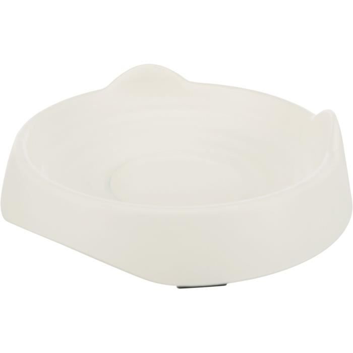 TRIXIE Gamelle plate tête de chat en mélamine - 0,25 l - Ø 17 cm - Blanc - Pour chien