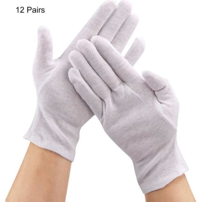 VINGVO Gants de coton 12 Paires Gants de Protection de Coton pour Usage des Travaux Ménagers Agricoles Industriels(Blanc )