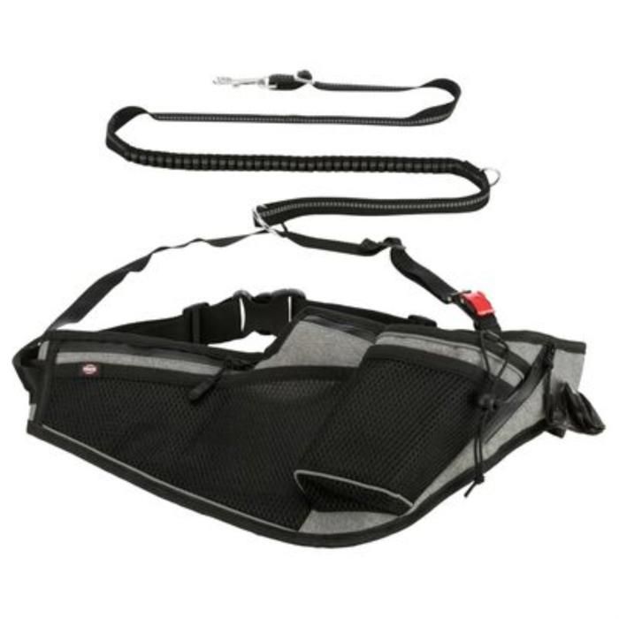 Ceinture jogging chien - 70–130 cm - laisse 115–150 m - noir gris