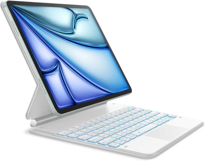 Étui Clavier Rotatif 360° Pour IPad Air 13 M3/M2 Et Pro 12.9 - Rétroéclairage 7 Couleurs, Pavé Tactile, Porte-crayon - Argent