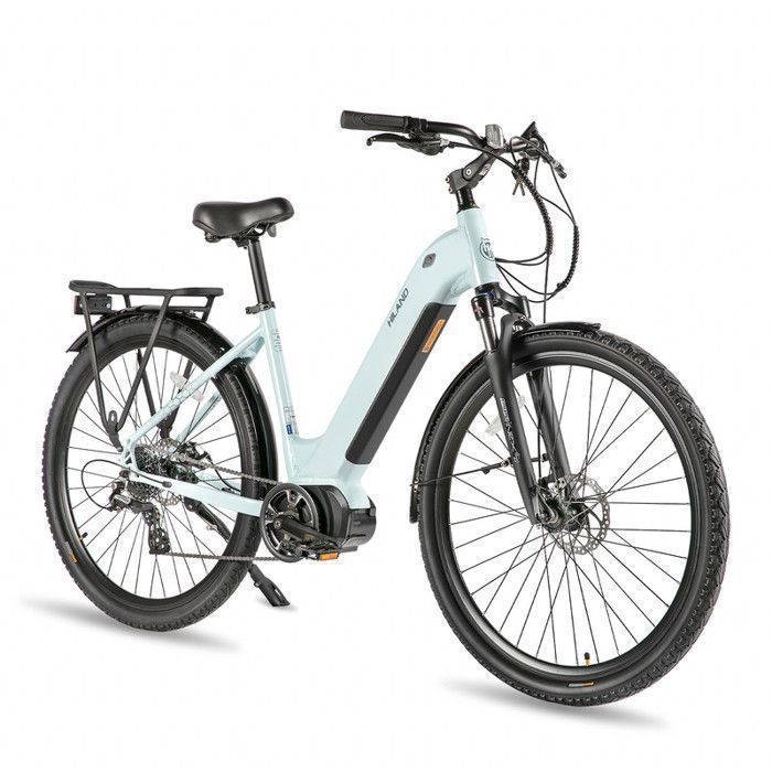HILAND 28-inch City Commuter E-Bike with Adult Fork Suspension, 8 Speed, 250W Motor, 490mm Frame, 48V 10Ah Battery, White