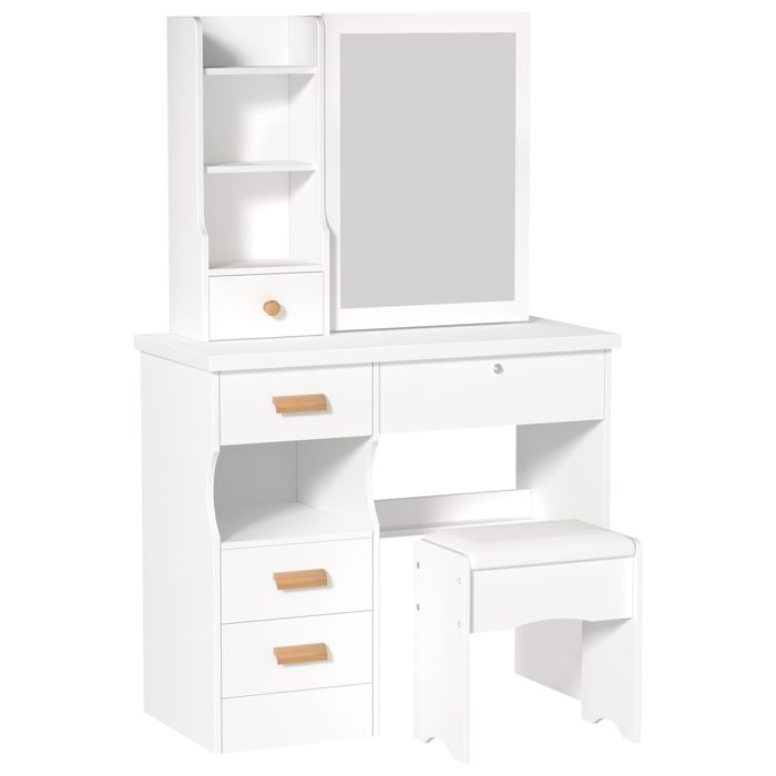 Coiffeuse Blanc - Wilitto - Table de Maquillage Moderne avec Miroir - 5 Tiroirs - 80*40*135cm ( L x l x H ) - Miroir coulissant