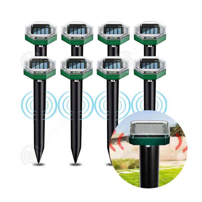 Répulsif Anti-Taupes Solaire Ultrason - Lot De 8 Pièces | IP65 Étanche | Jardin, Pelouse, Terrain | Rayon 15m