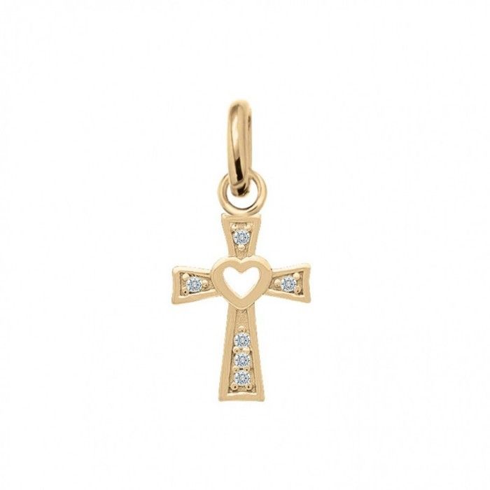 Pendentif forme petite croix coeur zirconium plaqué or 750/000 garanti