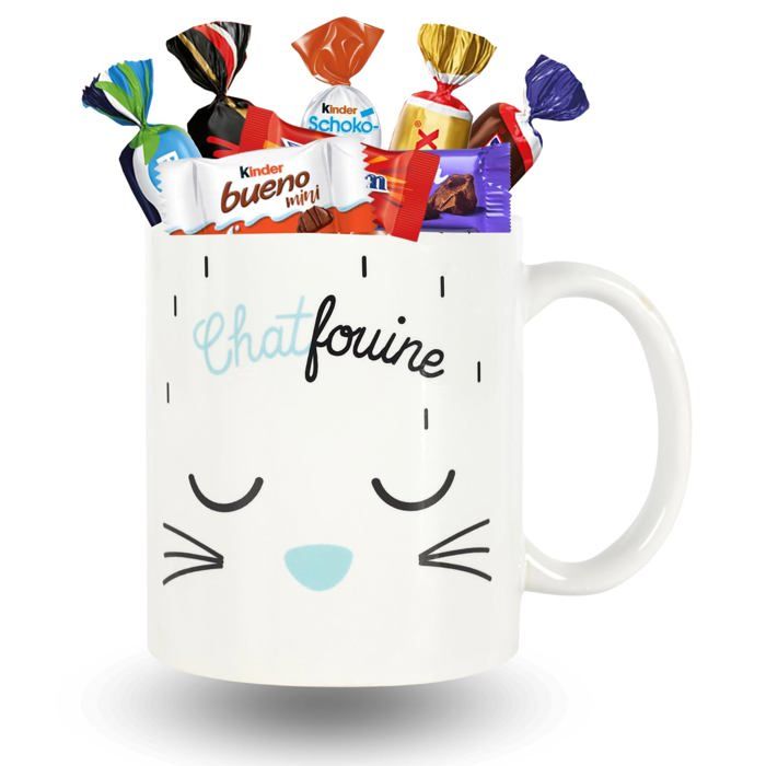 Mug Chatfouine garni de 20 Chocolats Célébrations Daim Milka et Kinder - Coffret cadeau original pour Noël ou un anniversaire