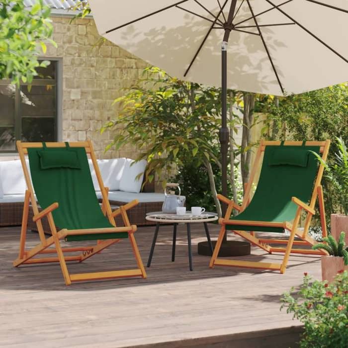 vidaXL Chaises de plage pliantes lot de 2 Bois et tissu - vue 4