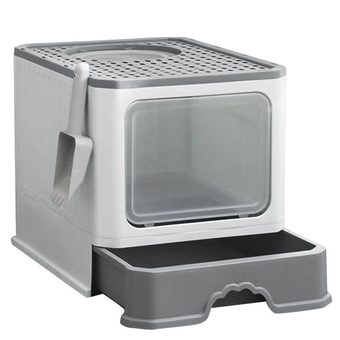 Meilleurs prix pour 37*50*38CM PP+PS Bac à litière pour chat pliable avec pelle Gris-QUIIENCLEE-BAC A LITIERE