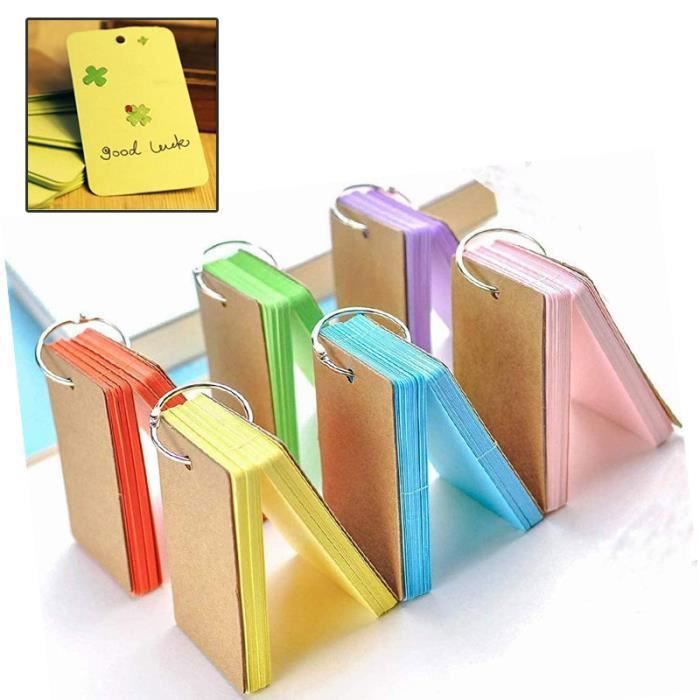18 Mini Cartes Flash Multicolores Avec Anneaux - Papier Kraft - 6 Couleurs (jaune, Vert, Bleu, Violet, Rose, Orange) - Idéal Pour Révisions, Notes & Organisation