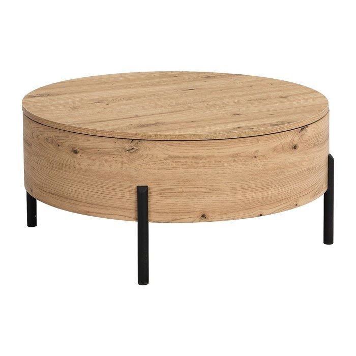 Table basse avec plateau pivotant et coffre de rangement en MDF - Naturel - YEMELIA