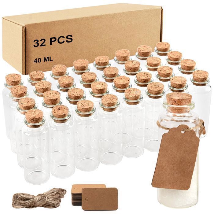 Fiole en Verre-Petite Fiole en Verre avec Bouchon-32PCS-40ml-avec  Lige,Carte,Ficelle-Dragees Bapteme,Cadeau Mariage Fte Dcoration -  Cdiscount Maison