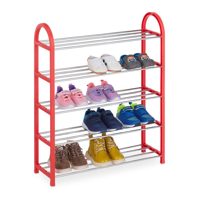 Relaxdays Étagère à chaussures enfants 15 paires pointure 30 peu encombrant ouvert léger rangement couloir rouge