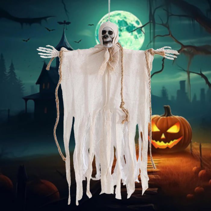 Lot De 5 Fantômes Squelettes Halloween à Suspendre – 60 Cm, Articulations Mobiles – Décoration Intérieur/Extérieur Effrayante
