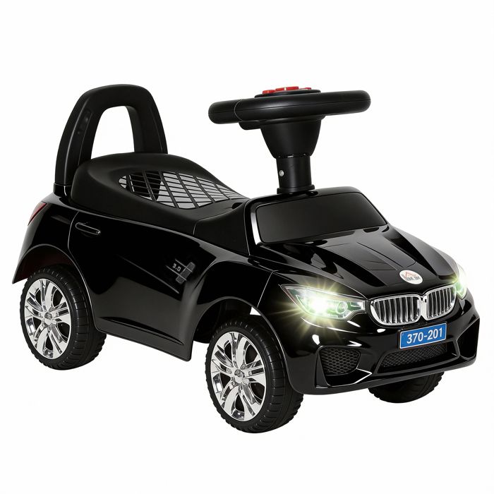 Porteur enfants voiture - HOMCOM - coffre à jouets klaxon phares et musique - PP et métal - 635 x 28 x 36 cm - noir