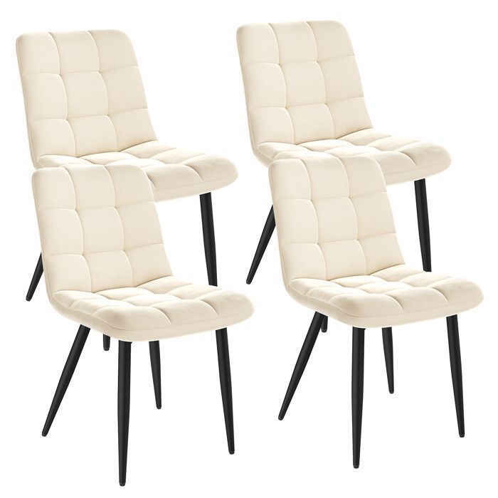 Lot de 4 Chaises Salle à Manger HavenlyHome Assise Rembourrée en Velours Beige Ergonomie Pied Métal