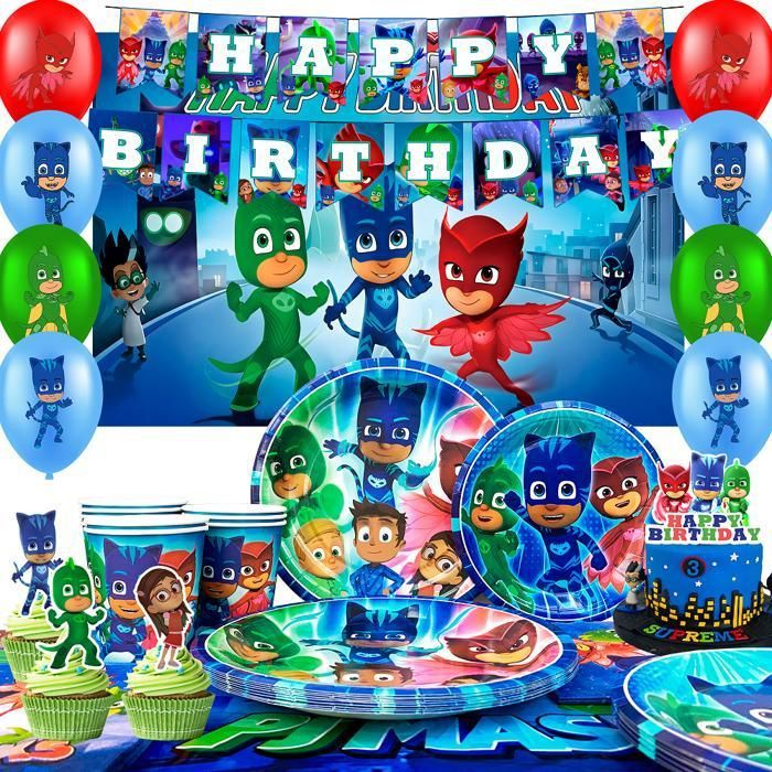 Decoration Anniversaire de PJMask Ballons Anniversaire Ensemble de Ballons Pyjamasques Deco Anniversaire Vaisselle Kit