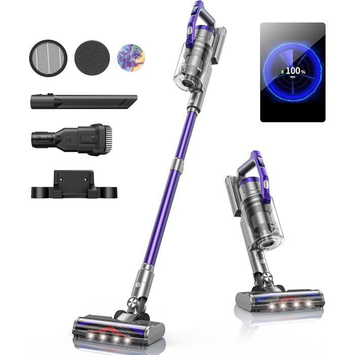 QikCln Aspirateur sans Fil, 30000pa Aspirateur Balai avec Écran LED et Anti- Emmêlement, 8 en 1 Rechargeable Support Mural Aspirateur pour Tapis et Poils d'animaux de Compagnie, 60 Minutes d'Autonomie QikCln Aspirateur sans Fil, 30000pa Aspirateur Balai avec Écran LED et Anti- Emmêlement, 8 en 1 Rechargeable Support Mural Aspirateur pour Tapis et Poils d'animaux de Compagnie, 60 Minutes d'Autonomie