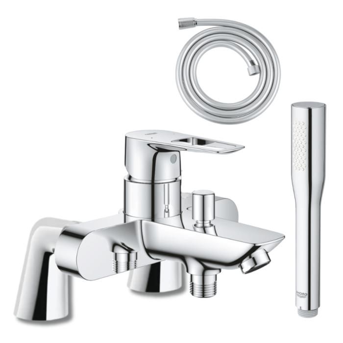 Grohe Mitigeur mécanique Start Loop avec colonnettes + Douchette 1 jet Vitalio Get Stick + Flexible 1750 mm