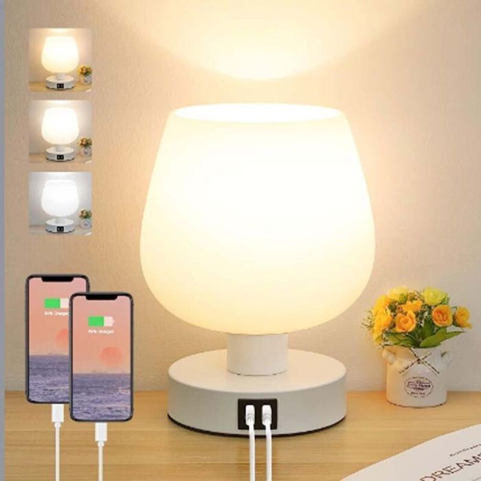 Lampe de chevet tactile USB – intensité variable 3 niveaux verre blanc Label