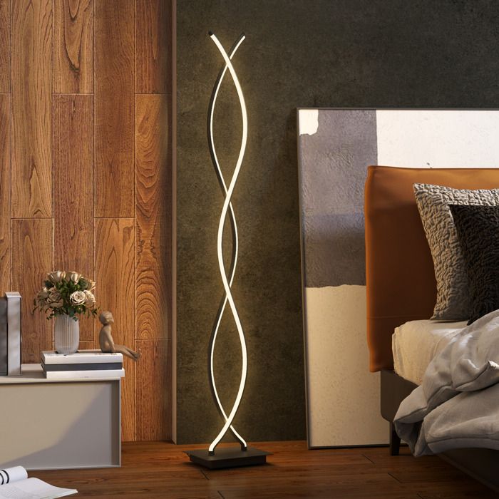 Lampadaire sur pied salon lampe salon 3 niveaux de luminosité réglables à double spirale avec interrupteur à pied noir