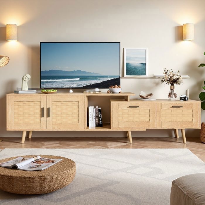 Meuble TV modulable - TANANT - Bois - 2 portes - 2 tiroirs - 169x29.8x44 cm